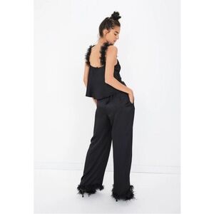 For Love and Lemons small satin and tulle ruffle black pajamas tank long pants